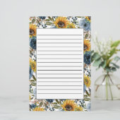 Navy Blue Floral Yellow Sunflower White Lening Briefpapier (Staand voorkant)