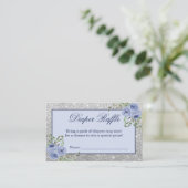 Navy Blue Floral Zilver Grijs Sparkle Luier Raffle Visitekaartje (Staand voorkant)