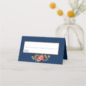 Navy blue florals burgundy boho bruiloft plaatskaartje (Achterkant)