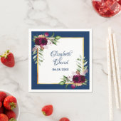 Navy blue florals burgundy boho bruiloft servet (Insitu)