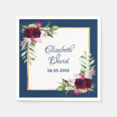 Navy blue florals burgundy boho bruiloft servet (Voorkant)