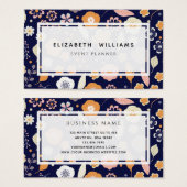Navy Blue Florals Event Planner Visitekaartjes (Voorkant /achterkant)