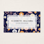 Navy Blue Florals Event Planner Visitekaartjes (Voorkant)