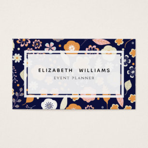 Navy Blue Florals Event Planner Visitekaartjes
