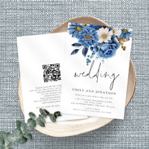 Navy Blue Florals Informal Script Weddenschap