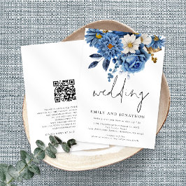 Navy Blue Florals Informal Script Weddenschap Kaart