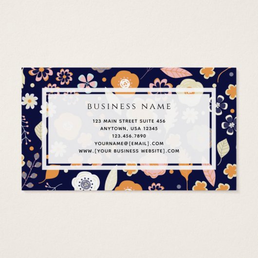 Navy Blue Florals Interior Designer Visitekaartjes (Achterkant)