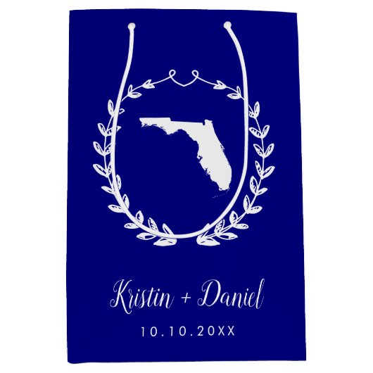 Navy Blue Florida Map Wedding Welcome Swag Medium Cadeauzakje (Voorkant)