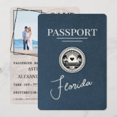 Navy Blue Florida Passport Bewaar de datum Save The Date (Voorkant / Achterkant)