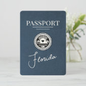 Navy Blue Florida Passport Bewaar de datum Save The Date (Staand voorkant)