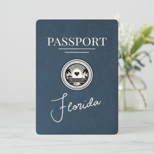 Navy Blue Florida Passport Bewaar de datum Save The Date (Staand voorkant)