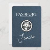Navy Blue Florida Passport Wedding Invitation Kaart (Achterkant)