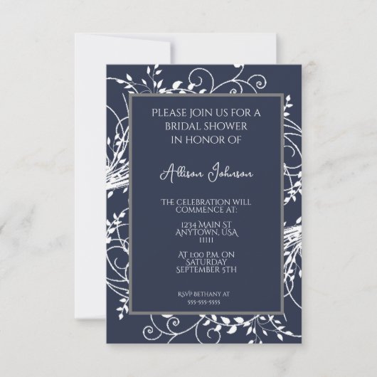 Navy Blue Flourish Bridal Shower Kaart (Voorkant)