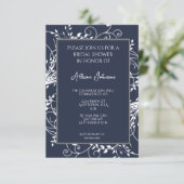 Navy Blue Flourish Bridal Shower Kaart (Staand voorkant)