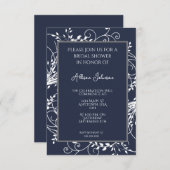 Navy Blue Flourish Bridal Shower Kaart (Voorkant / Achterkant)