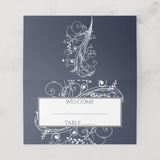 Navy Blue Flourish Recovery Place Card Plaatskaartje (Buitenkant ongevouwen)