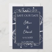 Navy Blue Flourish Save the Date Notice Aankondiging (Voorkant)