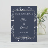 Navy Blue Flourish Save the Date Notice Aankondiging (Staand voorkant)
