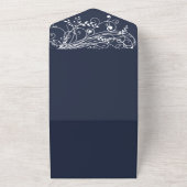 Navy Blue Flourish Wedding All in One Uitnodiging (Buitenkant)