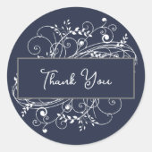 Navy Blue Flourish Wedding Dank je wel! Ronde Sticker (Voorkant)