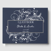 Navy Blue Flourish Wedding Guest Book Gastenboek (Voorkant)