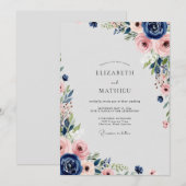 Navy Blue Flourishing Spring Wedding Kaart (Voorkant / Achterkant)