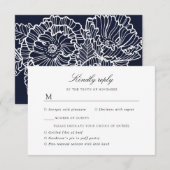 Navy blue flower bruiloft respons met maaltijdsele RSVP kaartje (Voorkant / Achterkant)