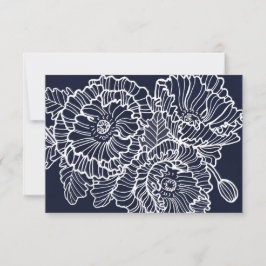 Navy blue flower bruiloft respons met maaltijdsele RSVP kaartje