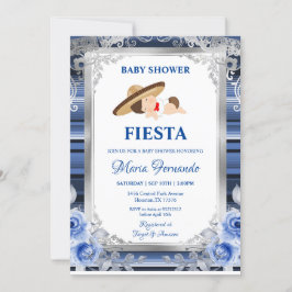 Navy Blue Flower Mexican Baby shower Fiesta  Kaart