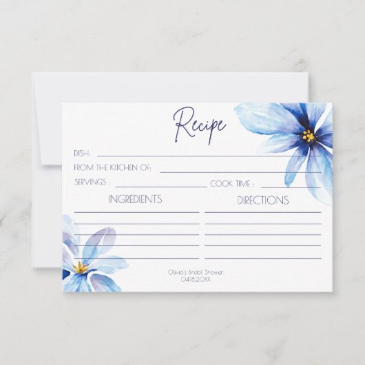 Navy blue Flower Minimalist Recept Kaart (Voorkant)
