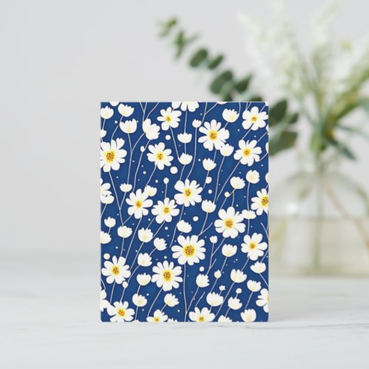 Navy blue flower patroon briefkaart (Staand voorkant)