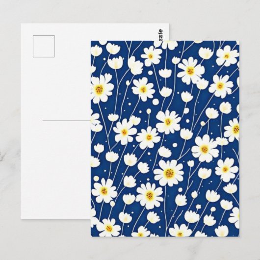 Navy blue flower patroon briefkaart (Voorkant / Achterkant)