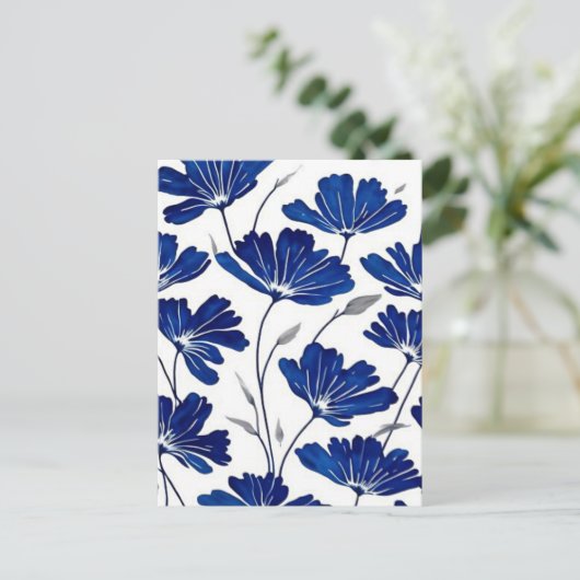 Navy blue flower patroon briefkaart (Staand voorkant)