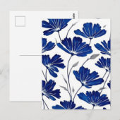 Navy blue flower patroon briefkaart (Voorkant / Achterkant)