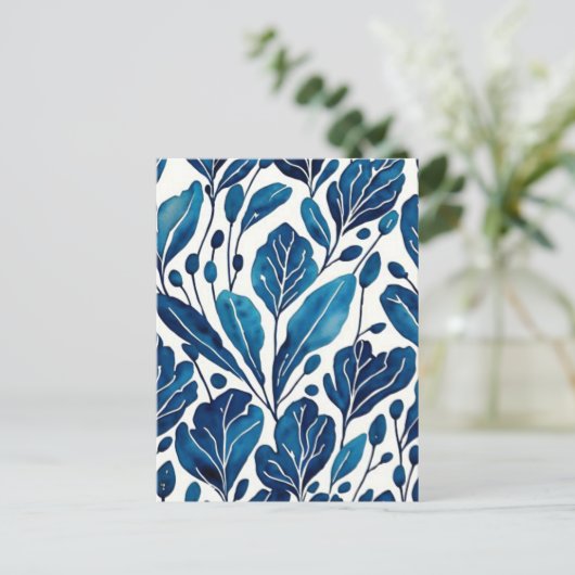Navy blue flower patroon briefkaart (Staand voorkant)