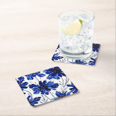 Navy blue flower patroon kartonnen onderzetters (Insitu)