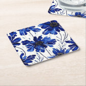 Navy blue flower patroon kartonnen onderzetters (Schuin)