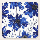 Navy blue flower patroon kartonnen onderzetters (Voorkant)