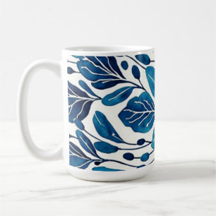Navy blue flower patroon koffiemok