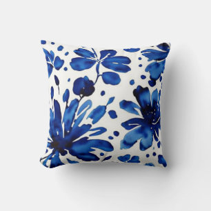 Navy blue flower patroon kussen