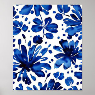 Navy blue flower patroon poster