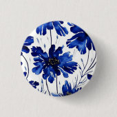 Navy blue flower patroon ronde button 3,2 cm (Voorkant)