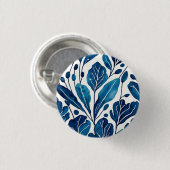 Navy blue flower patroon ronde button 3,2 cm (Voorkant /achterkant)
