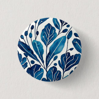 Navy blue flower patroon ronde button 3,2 cm