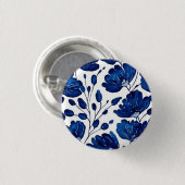 Navy blue flower patroon ronde button 3,2 cm (Voorkant /achterkant)
