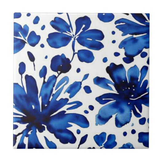 Navy blue flower patroon tegeltje (Voorkant)