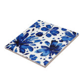 Navy blue flower patroon tegeltje (Zijkant)
