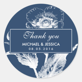 Navy Blue  Flower Wedding Bedankt Sticker