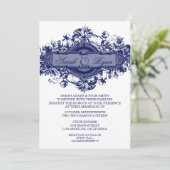 NAVY BLUE FLOWER WEDDING INVITATION KAART (Staand voorkant)
