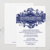 NAVY BLUE FLOWER WEDDING INVITATION KAART (Voorkant / Achterkant)